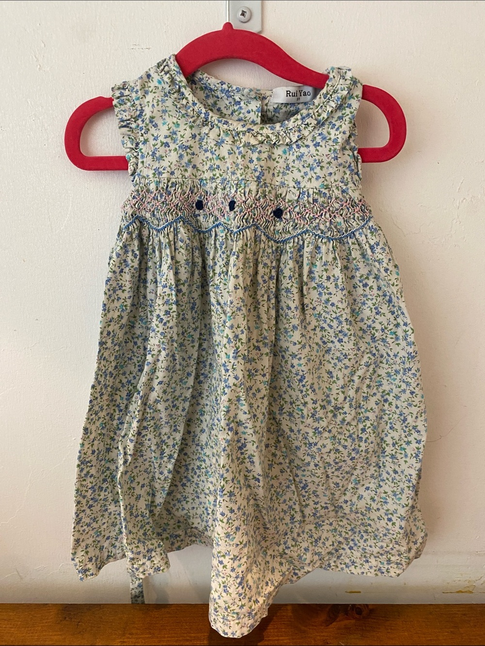 Girls Floral Smocked Sundress in Light Blue and Cream